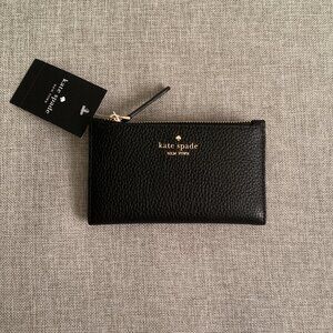 KATE SPADE Jackson Pebbled Leather Slim Bifold w/ Zip Black NWT